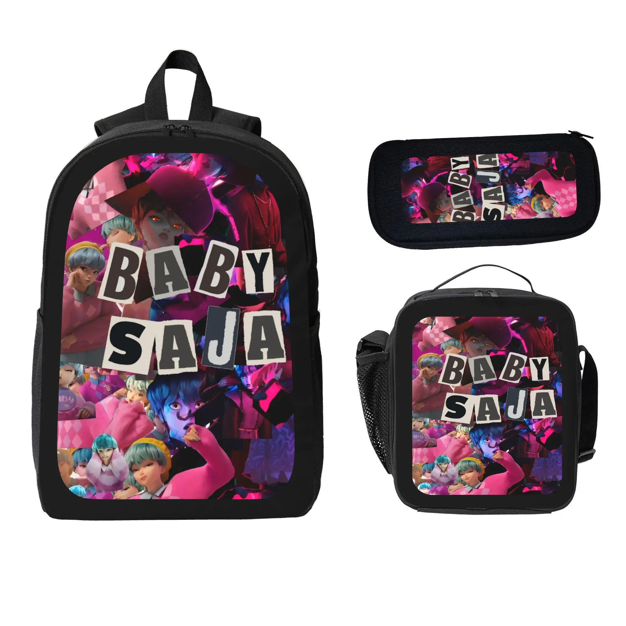 Kids' Cute Character Shaped Cartoon Anime 3-Piece Zipper Backpack Set - Student Backpack, Pencil Case, Lunch Bag for Back to School Haul, First Day of School