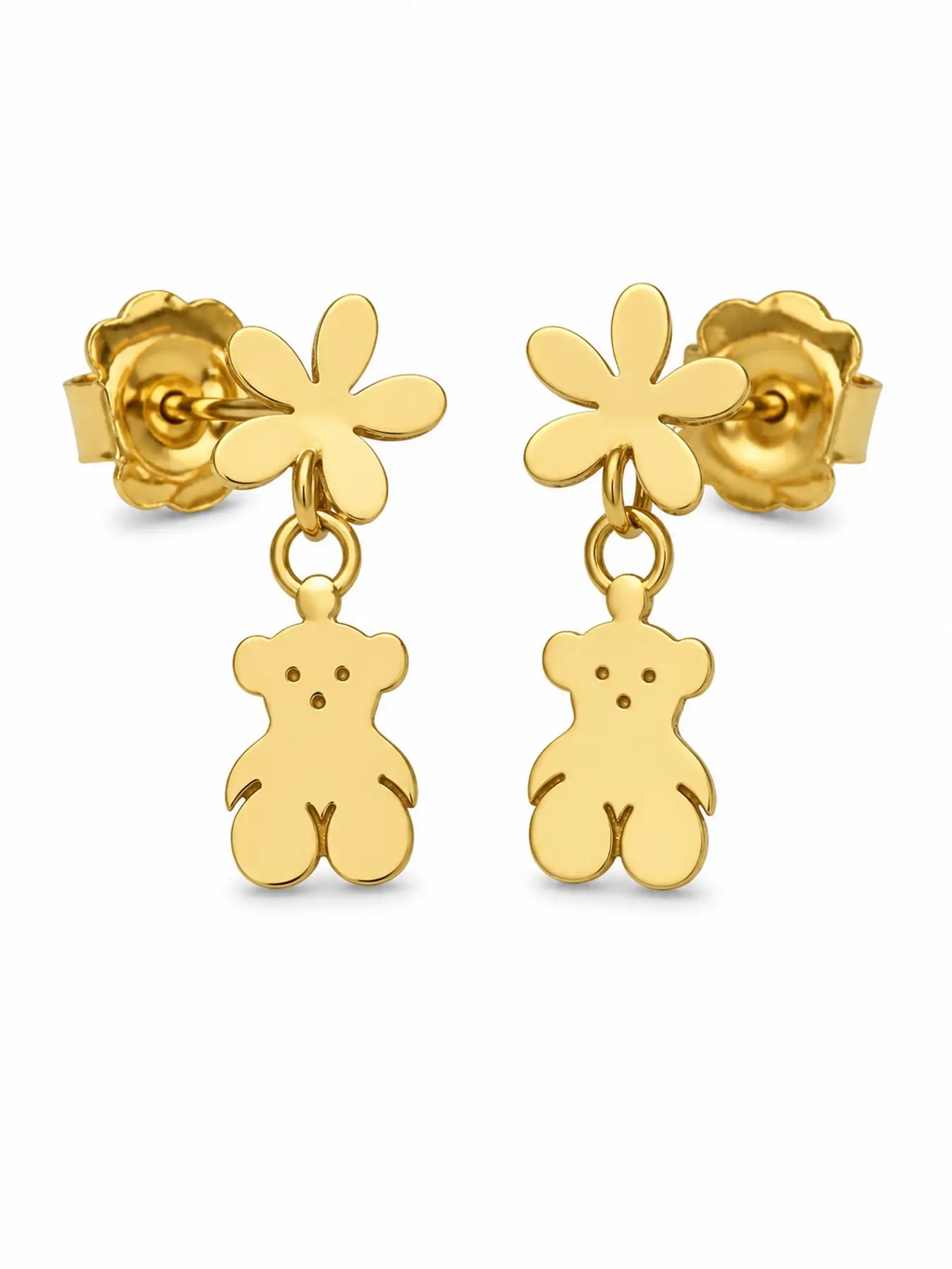 Cute Bear Flower Earrings for Women, Stainless Steel Ear Rings, Adorable Bear Pendant Jewelry, Simple and Fashionable Accessories
