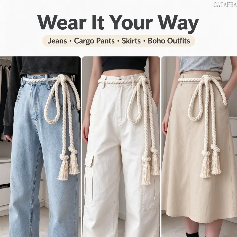Vintage Thick Rope Belt, Ins Style Decor Waist Strap, Versatile Belt for Jeans, for Teens Men and Women