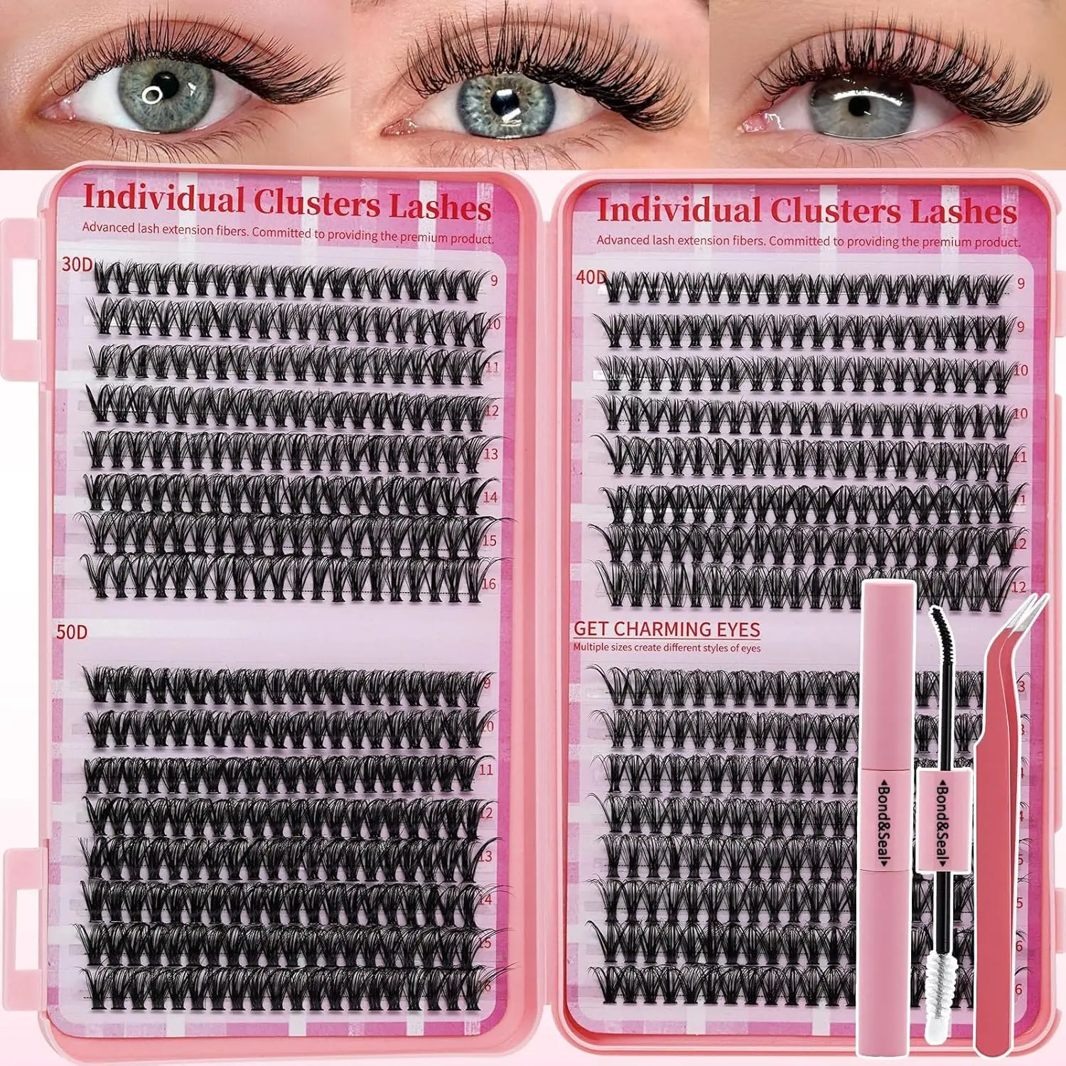 Lash Clusters Kit Colored Eyelash Clusters 640pcs Wispy Cluster Eyelash Extensions Pestañas Postizas Naturales Lash Extension Kit with Lash Bond&Seal,Lash TweezersLash Clusters Kit