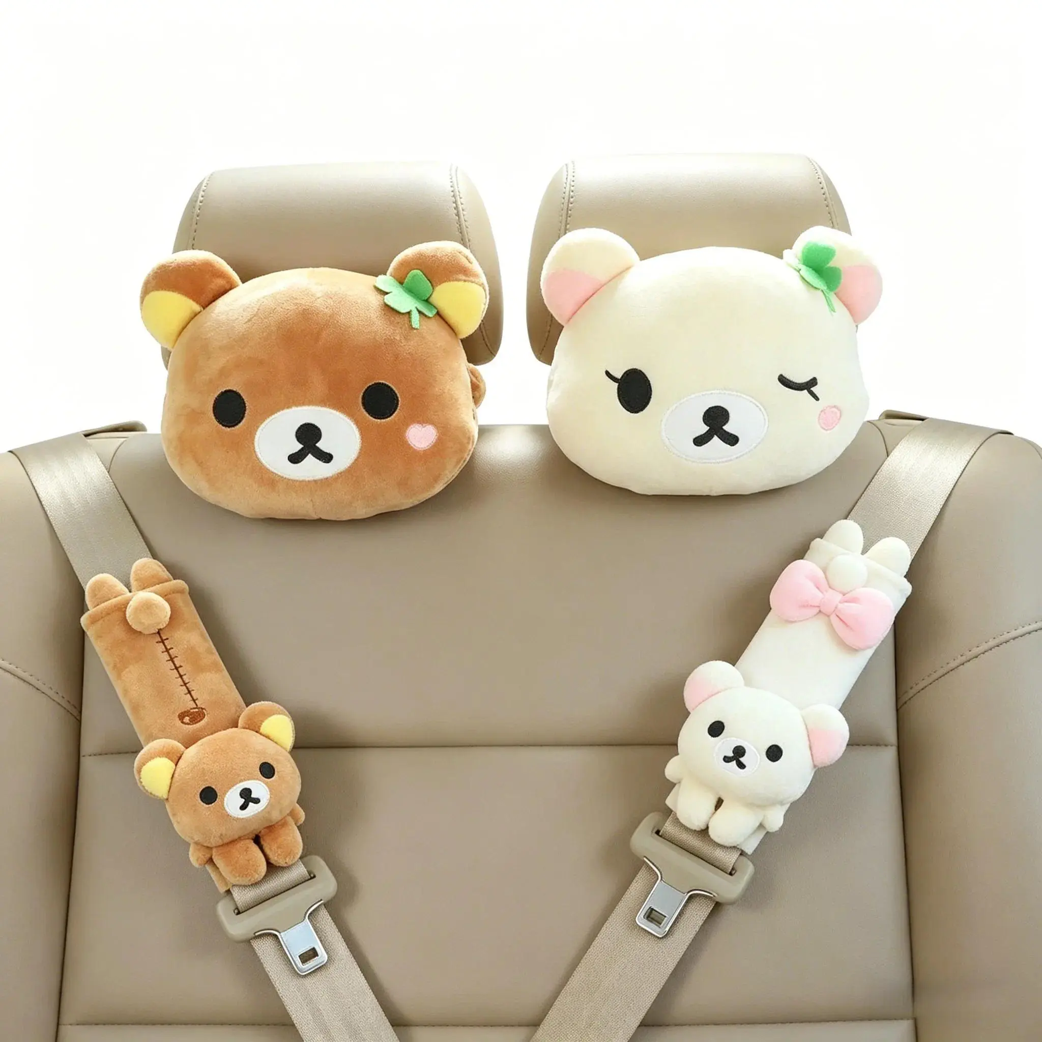 Kawaii Rilakkuma Car Seat Belt Cover Soft Plush Bear Seat Belt Shoulder Pad Japanese Style Cute Car Accessory for Girls Women
