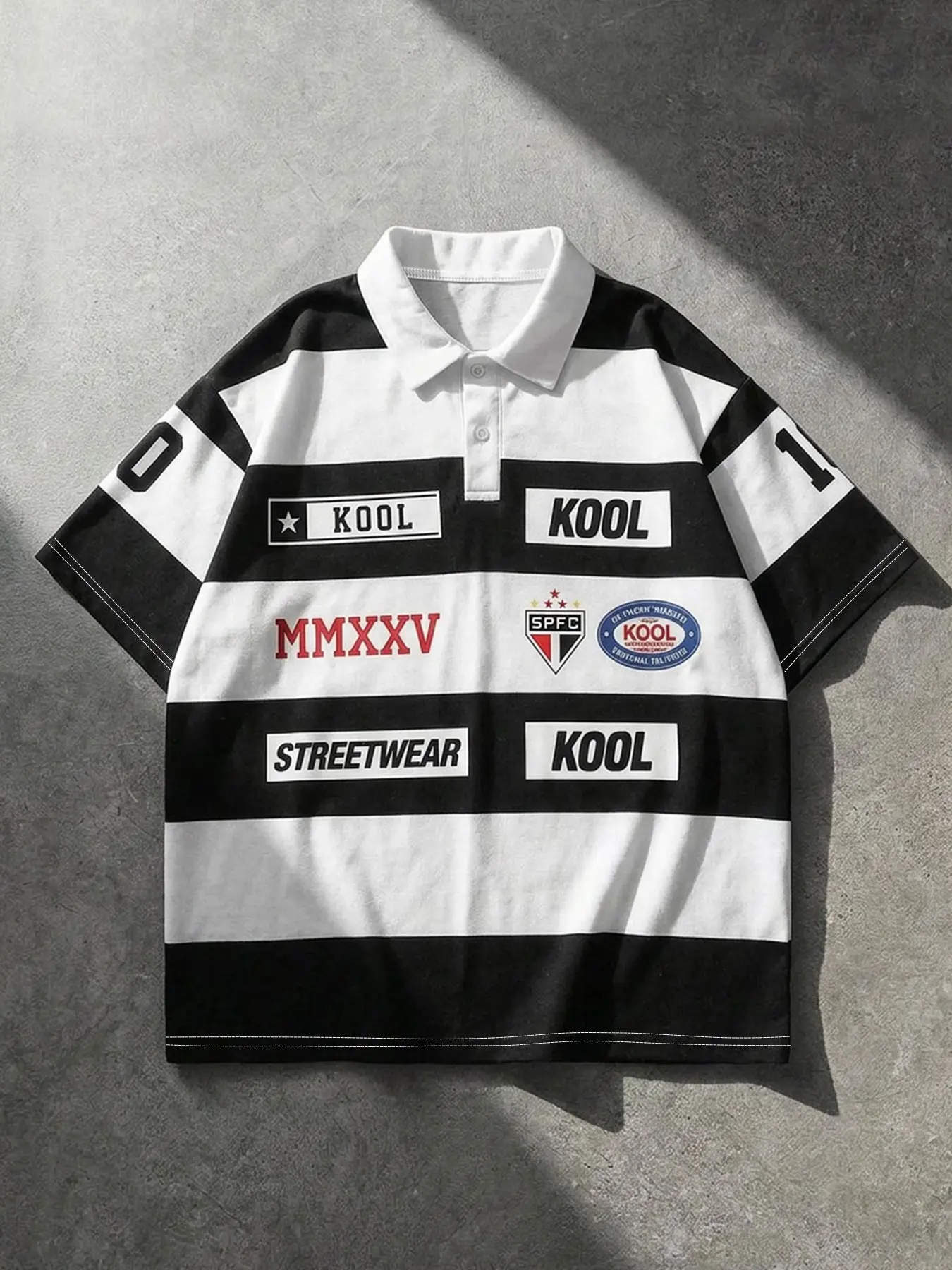 Y2K Patchwork Striped Rugby Jersey, Vintage Streetwear Collared Oversized Baggy Polo Shirt, Loose-Fitting Short Sleeve Top, Casual Fashion