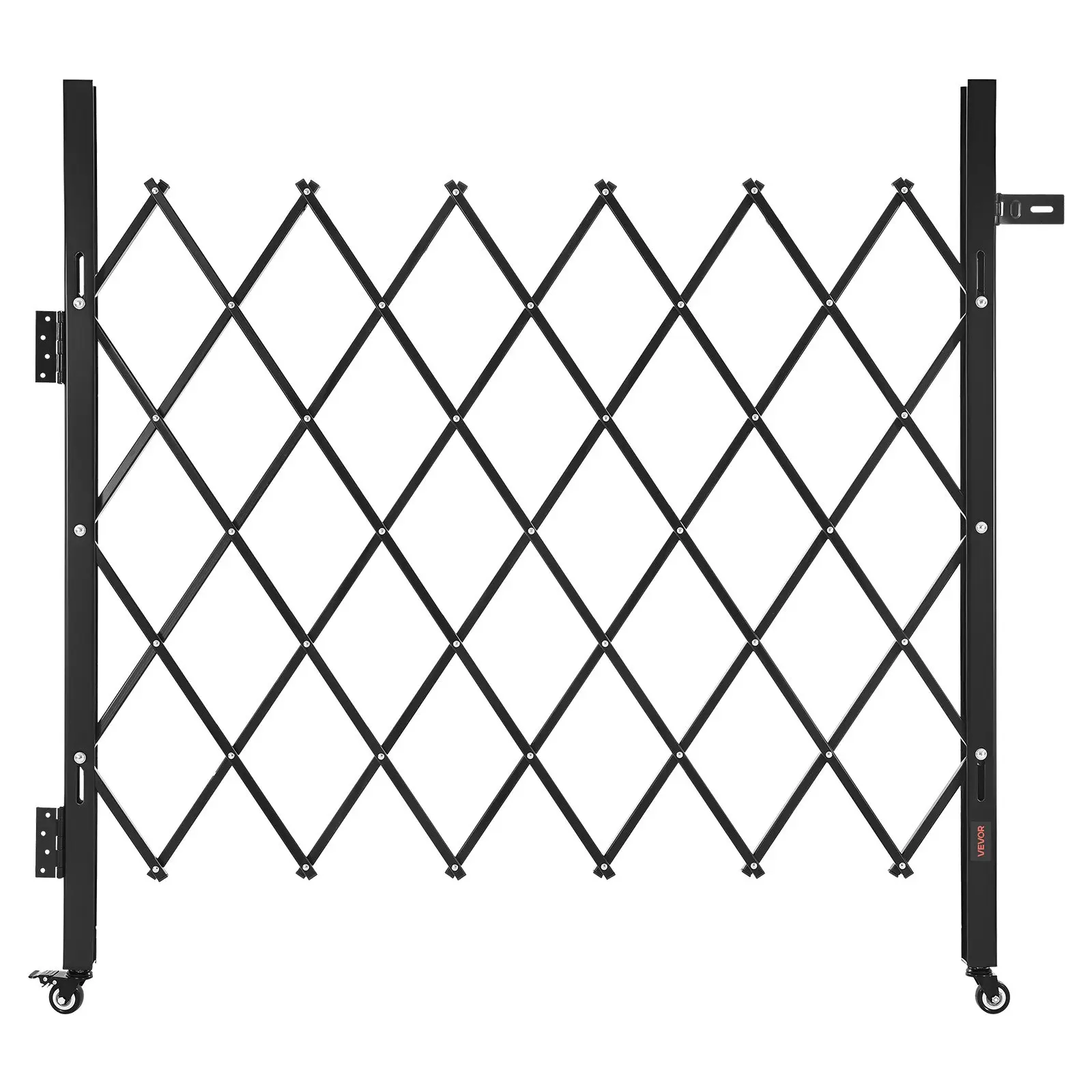 VEVOR Single Folding Scissors Security Gate, Lockable Retractable Steel Gate with 360-Swivel Casters, Outdoor Entry Control Barricade for Garage, 43.31x51.57in (WxH)