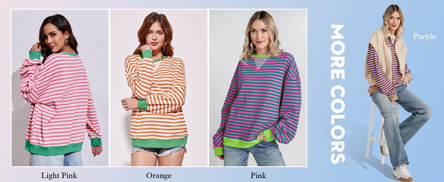 【Up To 3XL】Imily Bela Womens Striped Oversized Sweatshirt Color Block Crew Neck Long Sleeve Shirt Casual Loose Pullover Top Y2K Clothes back to school