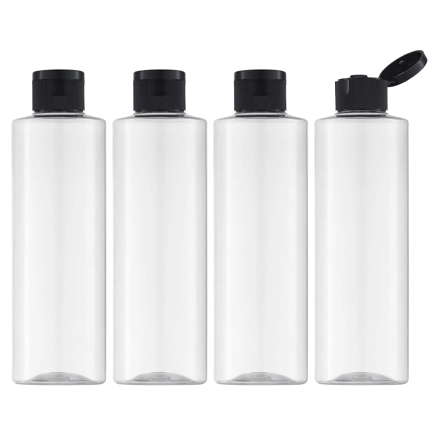 8.3oz Travel Bottles for Toiletries, Plastic Shampoo Containers | 250ml large empty dispenser for liquid, conditioner, soap,  wash, clear travel size small (4 Pcs) with , leak proof