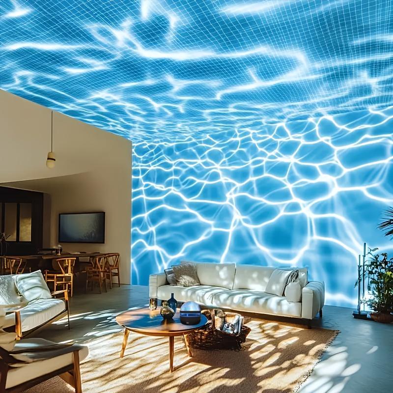 LED Wave Pattern Projector Light, USB Powered Creative LED Night Light with Remote Control, Novelty Lighting for Bedroom, Living Room, Home Decor, Audio