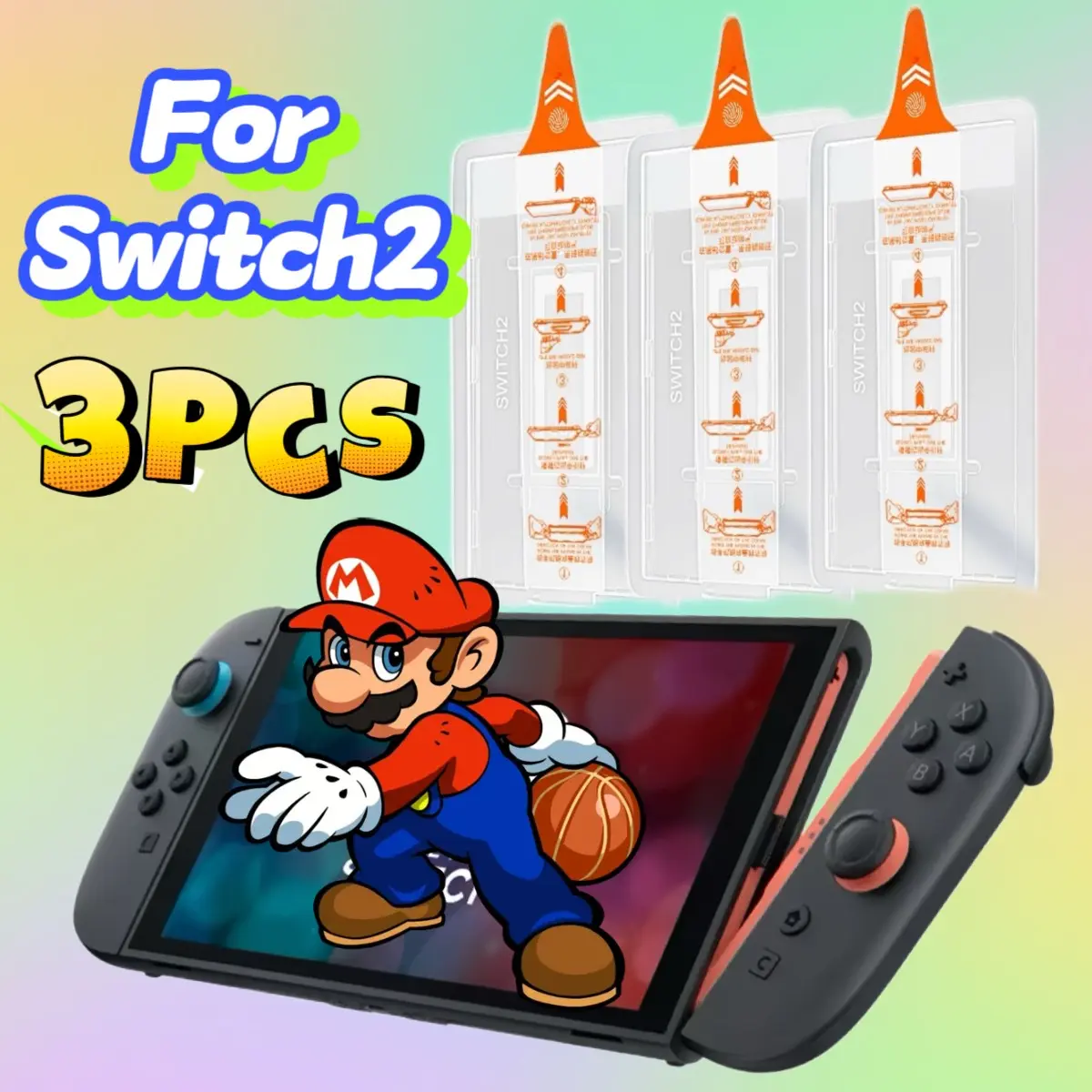 High-Definition Screen Protector for Switch2, Tempered Glass Film Set of 3, Durable and Clear Protection, Perfect Fit for Your Device