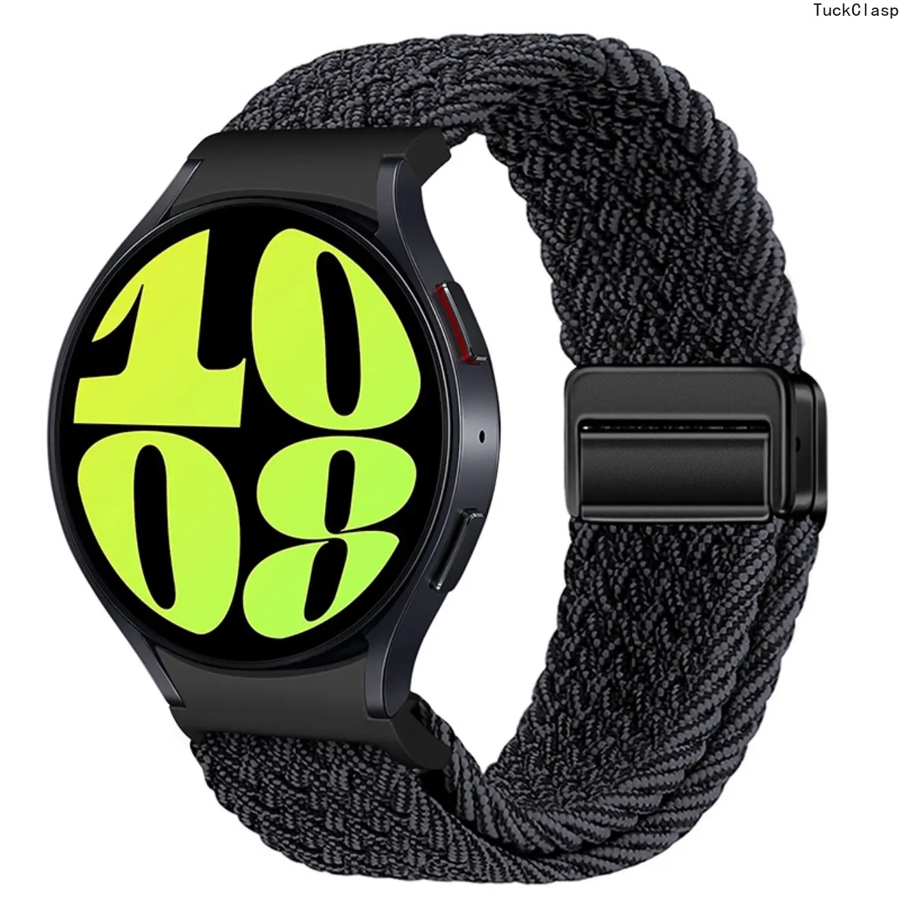 Nylon Woven Watch Band with Magnetic Clasp & Quick Release Button Connector Compatible with Samsung Galaxy Watch 4 5 6 7, Breathable Lightweight Replacement Strap for Daily Sports