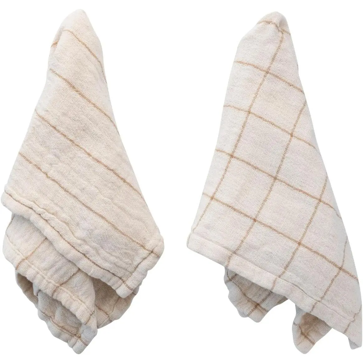 Square Double Cotton Patterned Napkins, Cream and Taupe, Set of 4