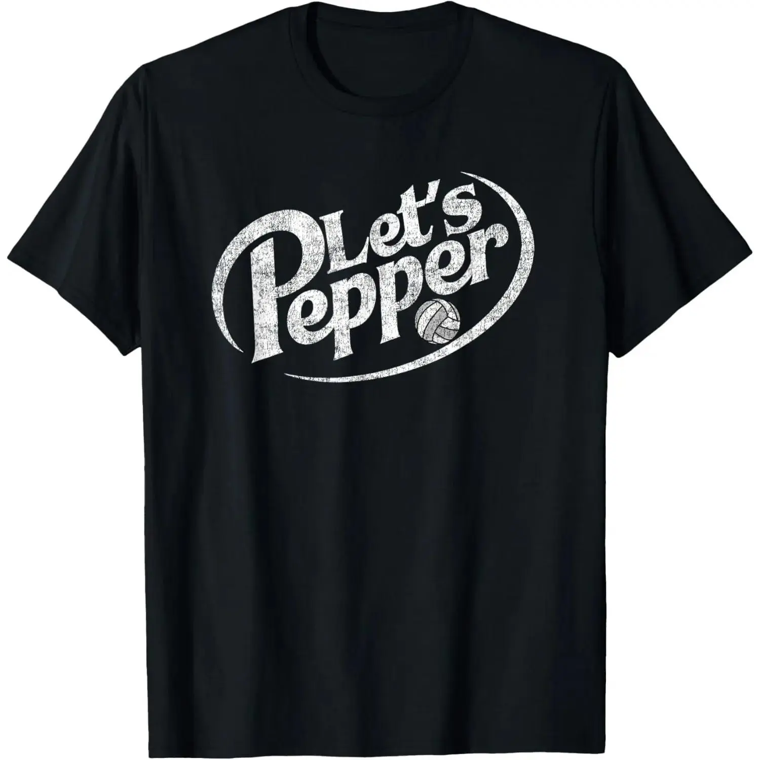 Unisex Volleyball Let's Pepper Practice Distressed Design Round Neck Short Sleeve T-Shirt Women's Men Graphic Tee