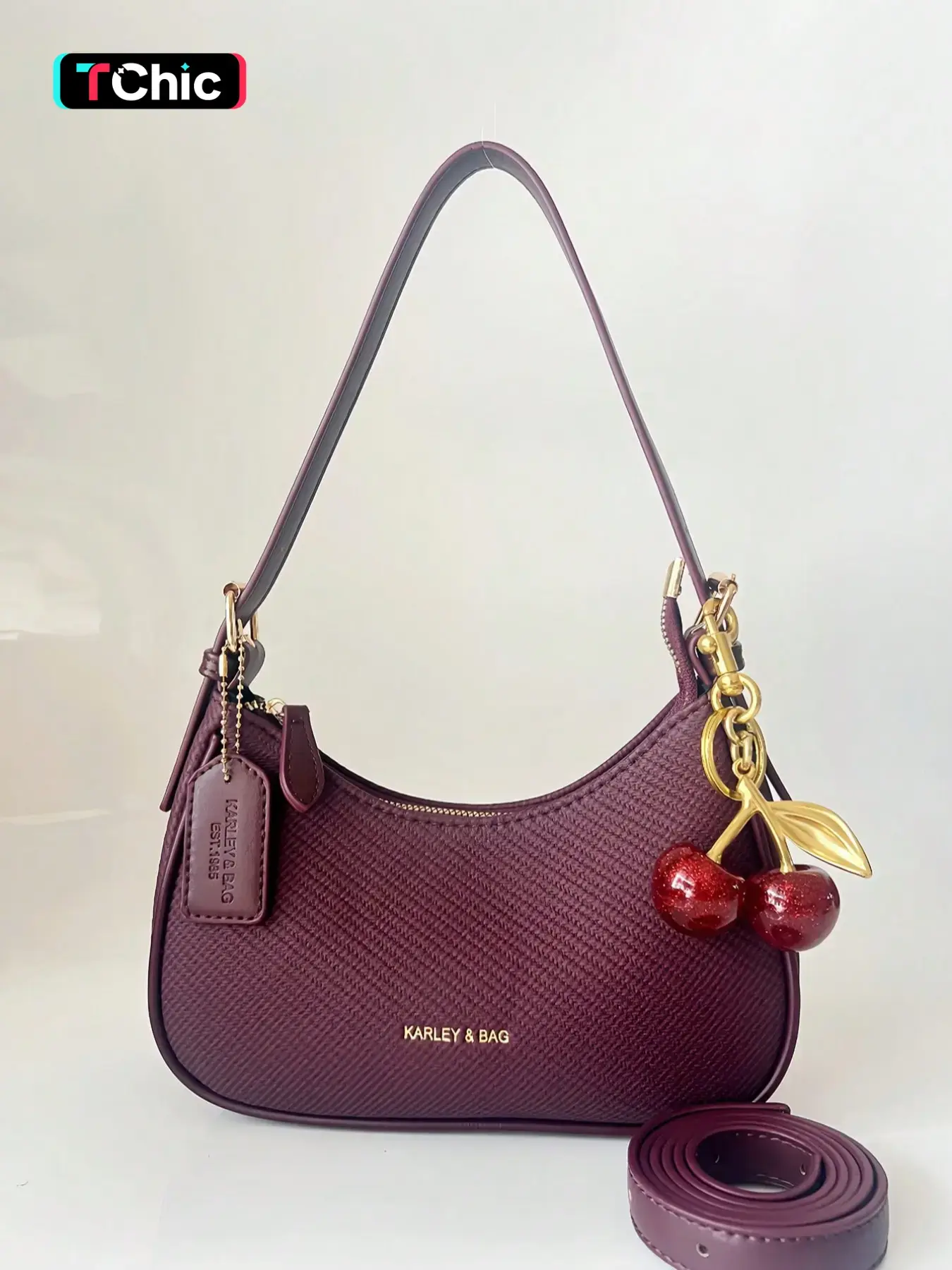 Fashion Simple Crescent Shoulder Bag, Classic Shoulder Bag, Versatile Moon Shape Crossbody Bag, Y2K Single Strap Underarm Bag with Cherry Charm, Elegant Bags, Stylish Versatile Bag, Half Moon Bag, Half Moon Purse, Crossbody Shoulder Purses