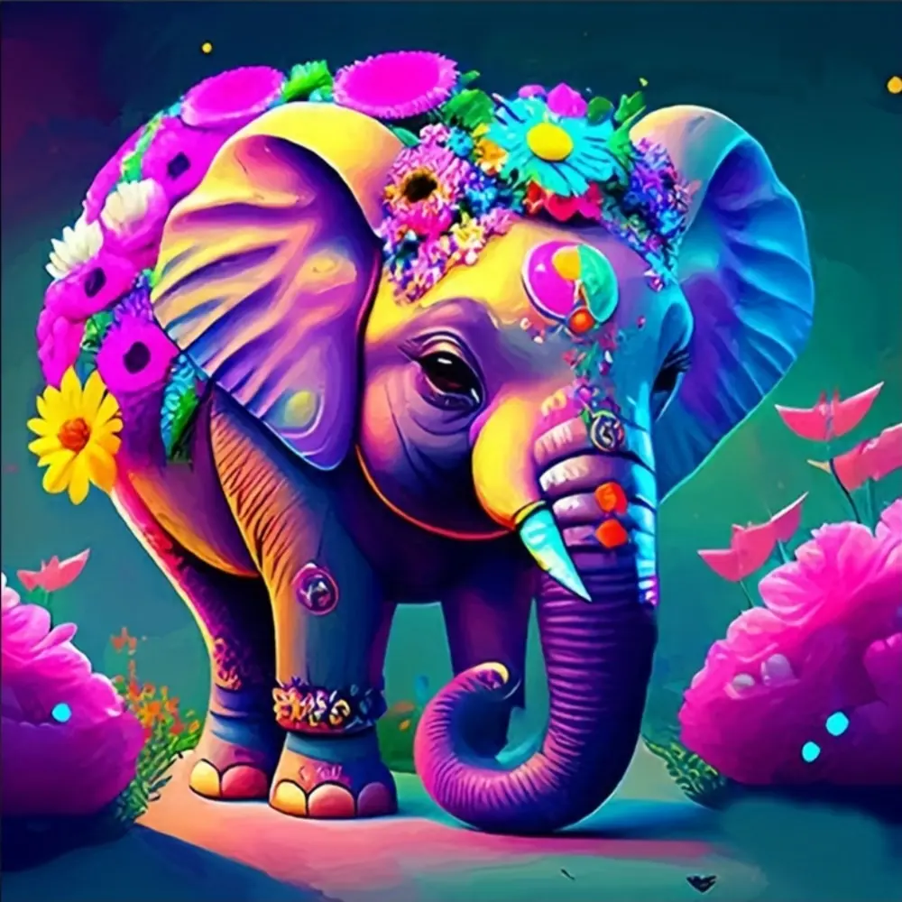 5D DIY Full Drill Diamond Painting Boho Colorful Floral Elephant Lucky Animal Mosaic Art Kit Home Wall Decor Holiday Gift