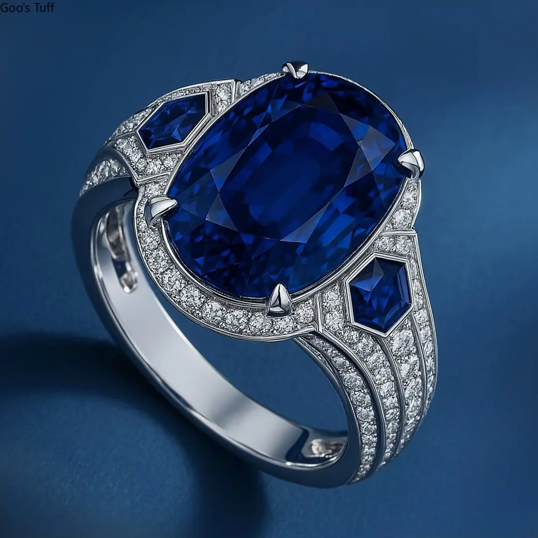 Women's New Western Copper Engagement Ring - Full Paved Zircon, Large Oval Simulated Sapphire Luxury Costume Jewelry for Wedding Anniversary Gifts