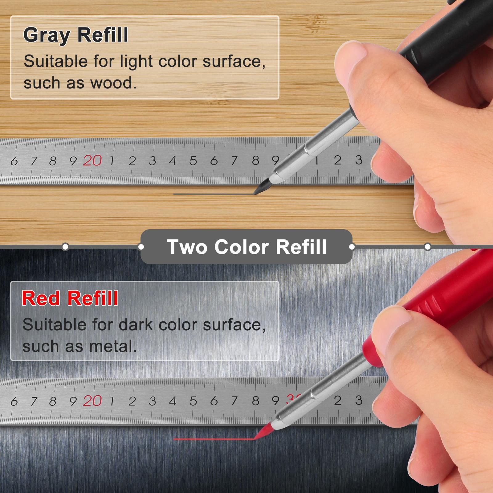 Mechanical Pencil Set, Mechanical Drawing Pencils, carpenter pencil sets, 2 Carpenter Pencils and 12 pen refills, Construction pencils for construction and woodworking, deep hole marking, durable construction tools, black and red with box