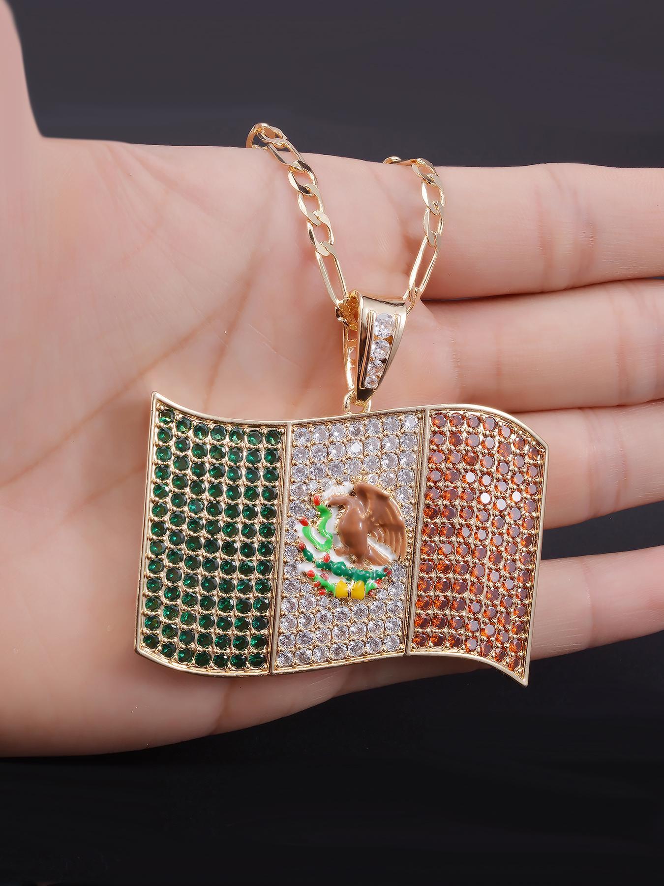 Punk Style Mexican Flag Design Pendant Necklace & Bracelet, Fashion Jewelry Set for Party, Daily Decor, Trendy Hip Hop Jewelry Set for Birthday Gift