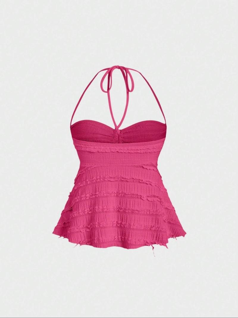 Women's Plain Drawstring Cami Top, Boho Sleeveless Casual Top for Summer, Ladies Clothes for Beach Holiday, Womenswear