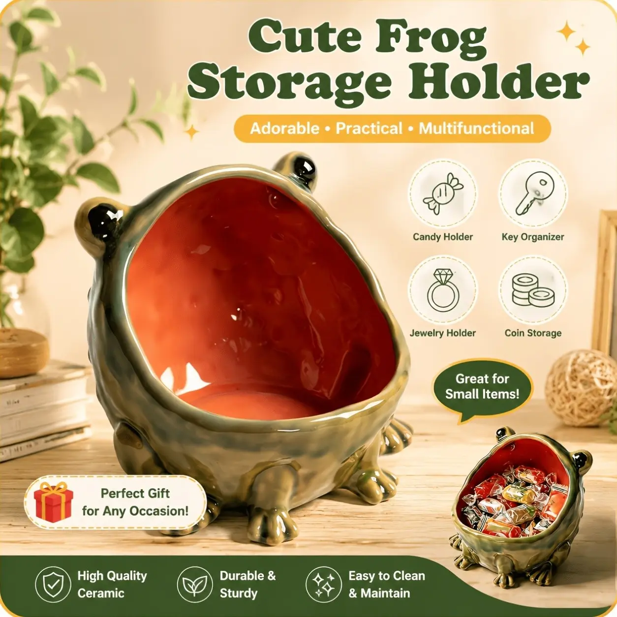 Cute Open Mouth Frog Ceramic Storage Bowl, Vintage Glaze Key Holder, Multifunctional Trinket Tray, Desk Decor, Home Decor, Housewarming Gift