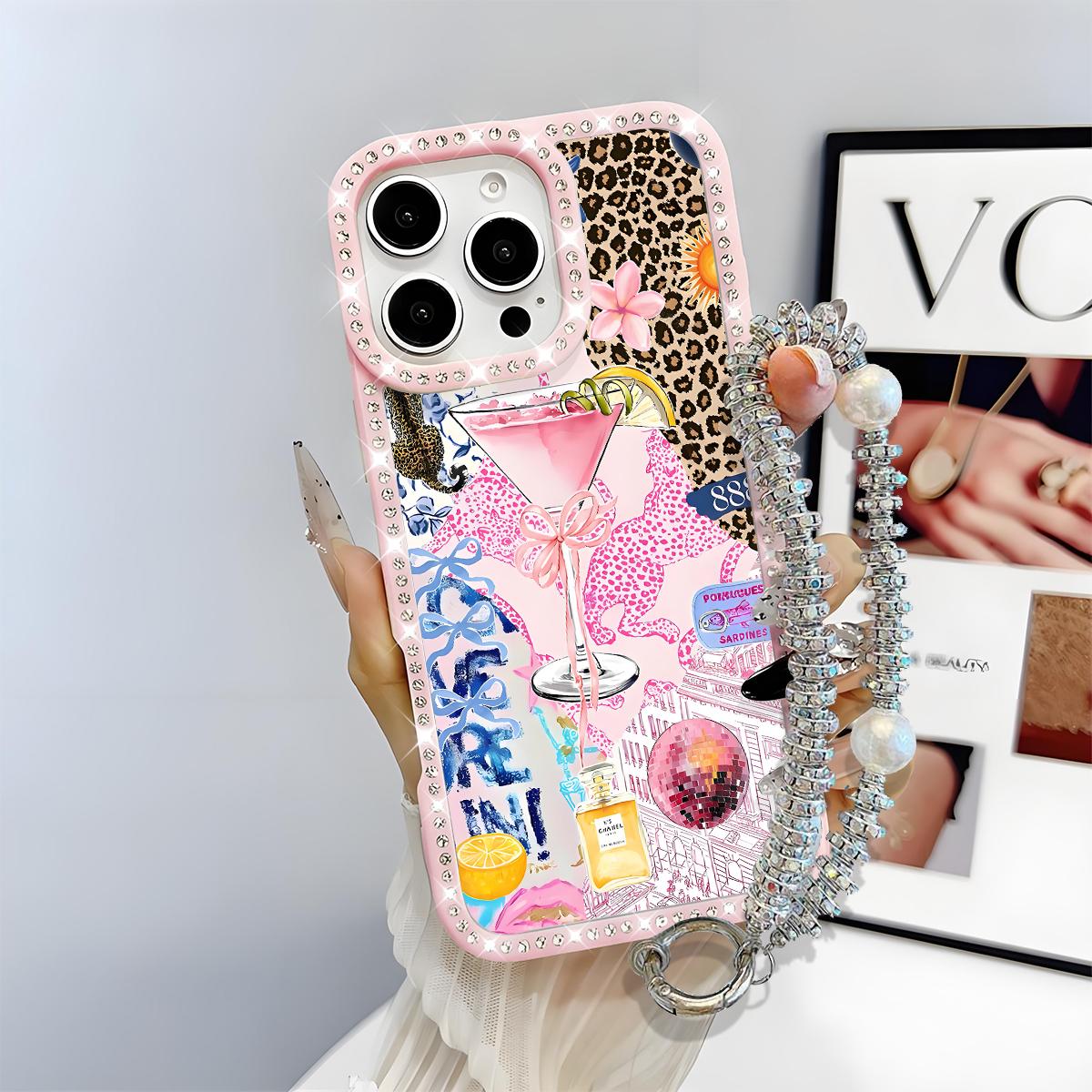 Fashion Leopard-Pattern Bling Glitter Phone Case with Sparkle Diamond , Airbag Anti-Fall Crystal Cover for iPhone 16 15 14 13 12 Pro Max Plus Girl Y2K