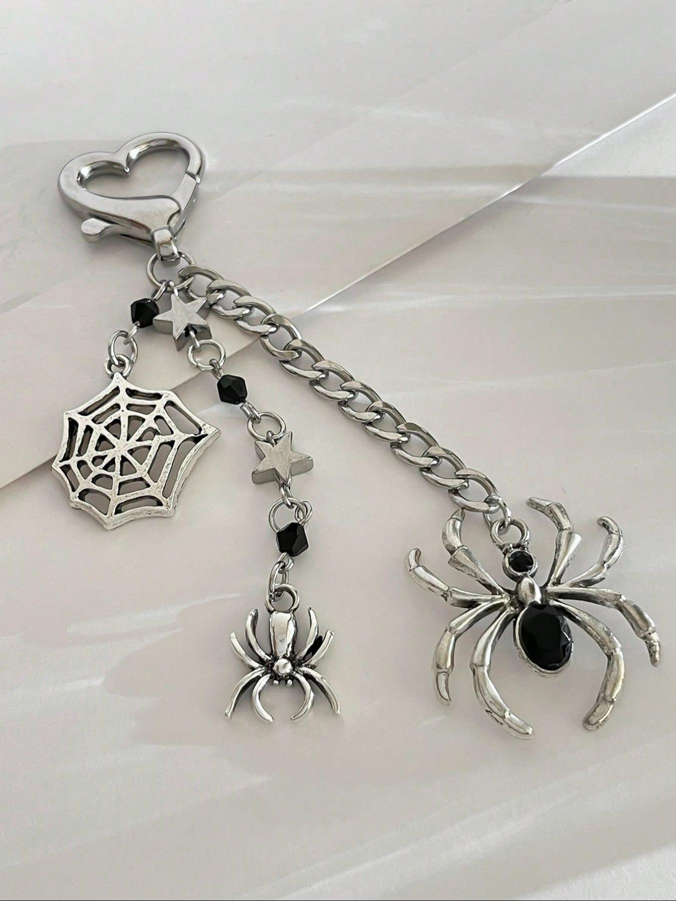 Cute Gothic Style Spider Web Design Keychain, Gothic Cross Keychain for Women & Men, Fashion Accessories for Daily Use, Halloween Gift