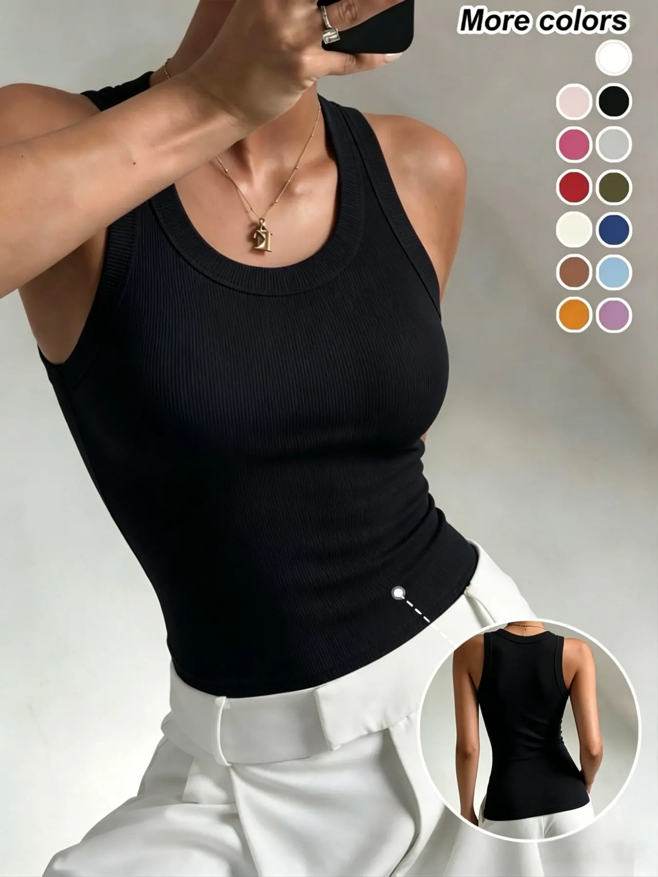 Women's Solid Color Round Neck Slim Fit Workout Tank Top, Breathable Sleeveless Shirt for Casual Exercise Hiking Sports Wear