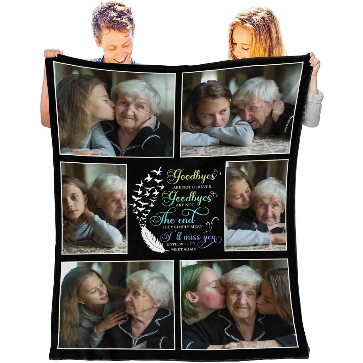 Until We Meet Again Custom 6 Photo Flannel Blanket, Personalized Grandmother Memorial Soft Throw, Cozy Warm Sympathy Remembrance Gift for Her Him, Couch Sofa Bed Home Decor, Summer AC Nap Blanket, Loss Of Loved One Keepsake Gift