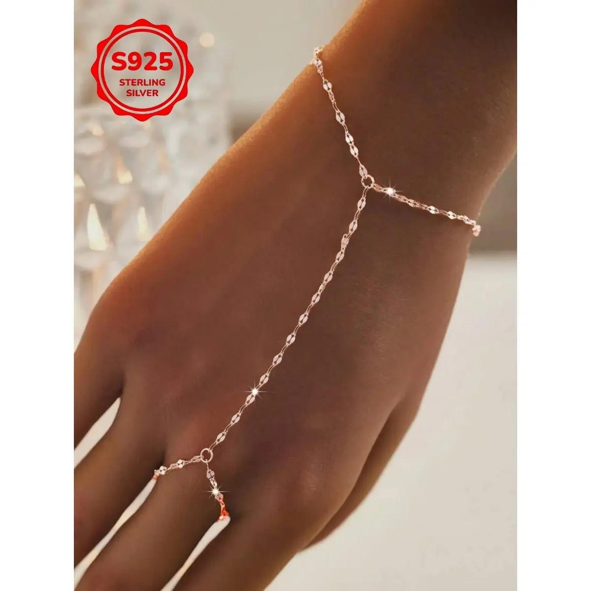 Elegant S925 Silver Chain Link Bracelet & Ring Set for Women – Sparkling Versatile Jewelry, Perfect for Parties & Birthday Gifts, All Seasons, Female