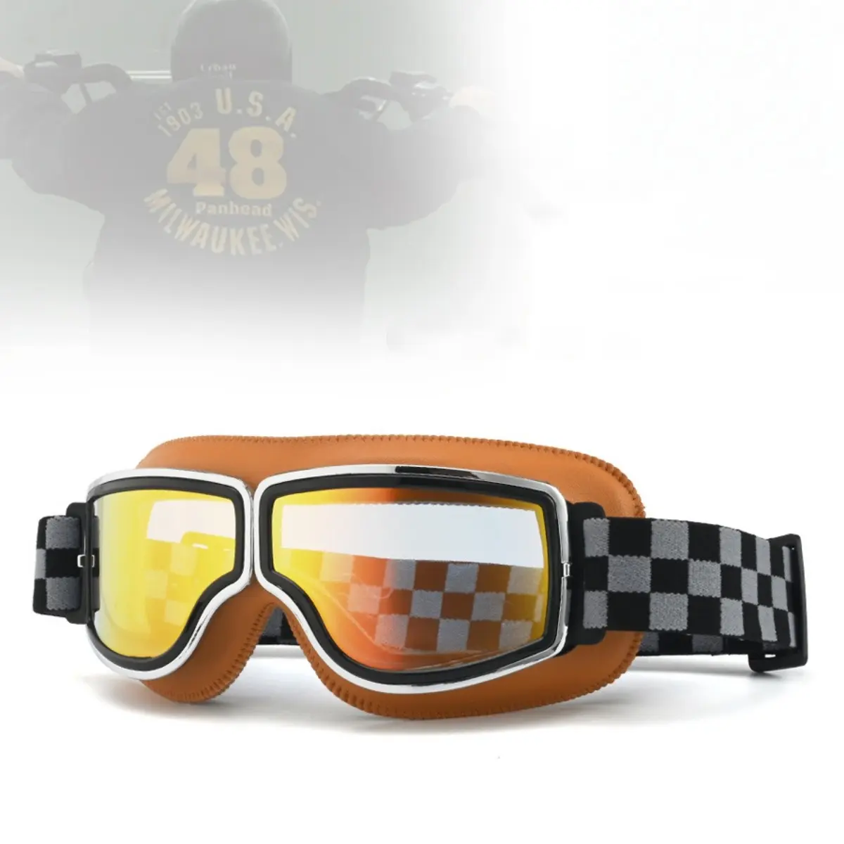 1pc Color-Changing Retro Harley Glasses, Cycling Electric Bike Goggles, Full Frame Sports Sunglasses, Windproof Sand Protection, Headband Included, Motorcycle Sunglasses