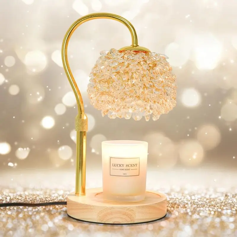 Crystal Candle Warmer Lamp with Timer, Dimmable Wax Melt Warmer with 312 K9 Crystals, Adjustable Height, 2 Bulbs, Electric Candle Lamp for Jar Candles, Bedroom & Home Decor Gifts
