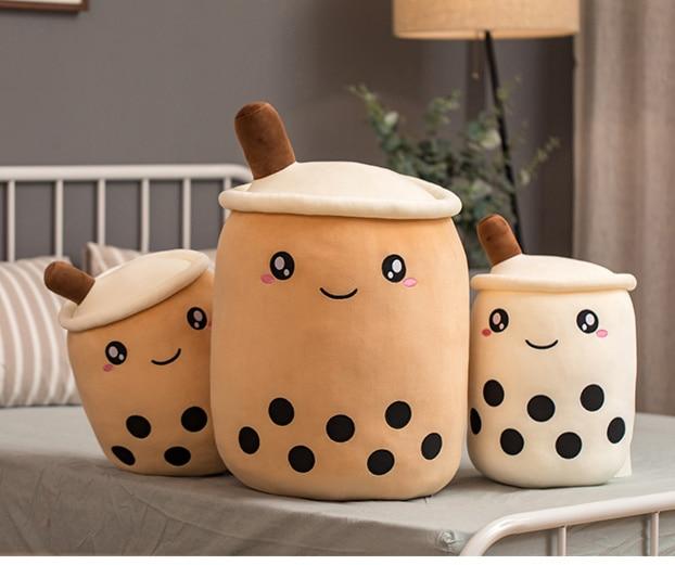 Cute Fruit Drink Plush Stuffed Soft Strawberry Milk Tea Plush Boba Tea Cup Toy Bubble Tea Pillow Cushion Kids Gift