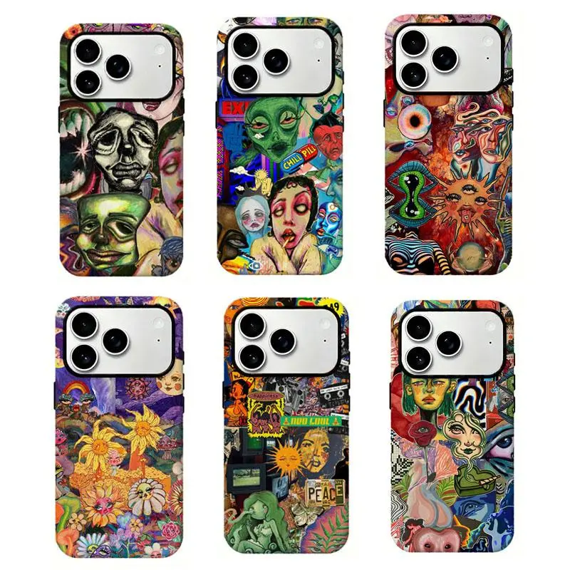 Retro Weird Art Collage Phone Case,Y2K Abstract Trippy Face Art Case,Cover For iPhone 17 Pro Max 16 15 14 13 12 11 for Samsung S21 S22 S23 S24 S25 Phone Case,The Perfect Halloween Gift,Perfect Gift For her/him