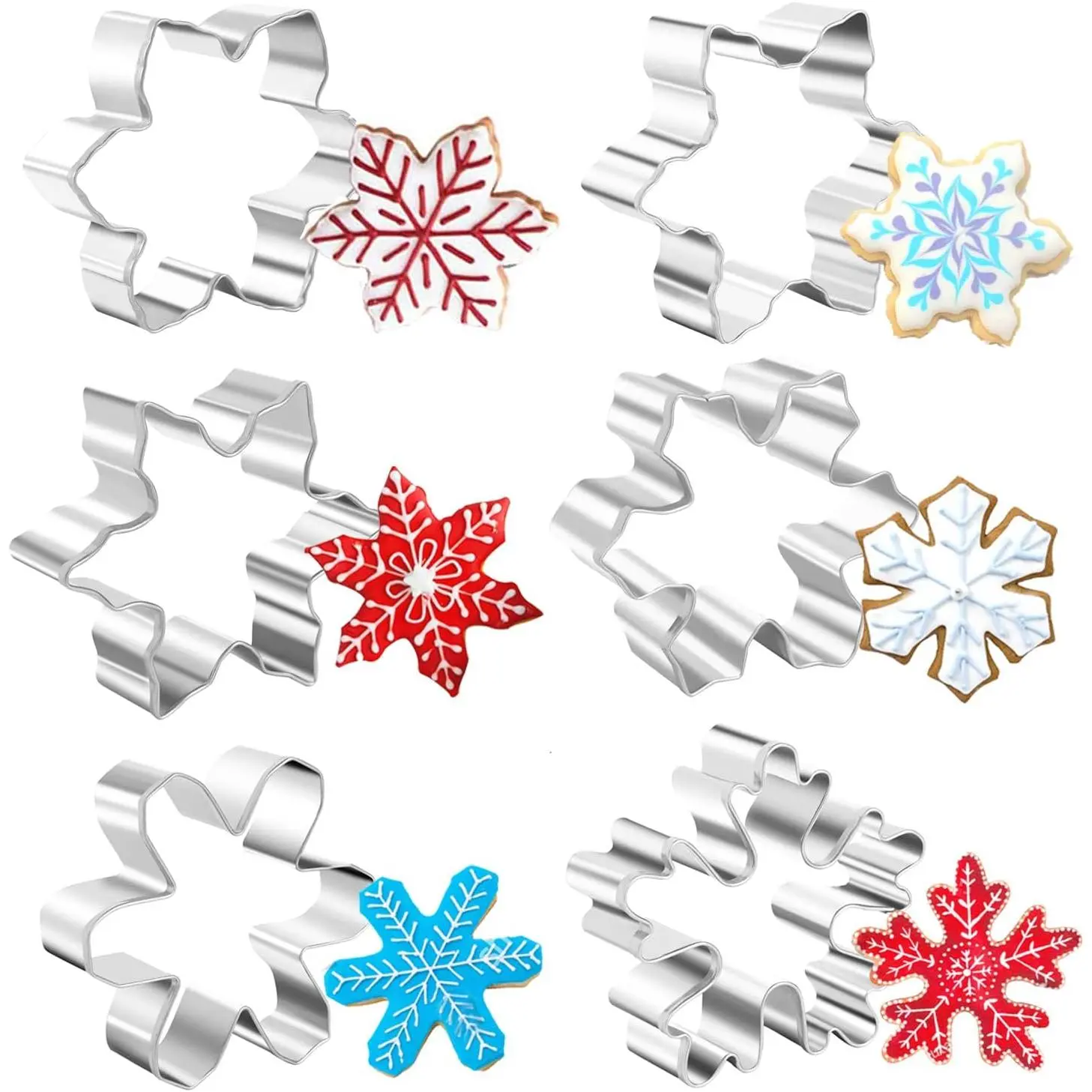 Snowflake Cookie Cutters 6 count Stainless Steel Christmas Cookie  Set
