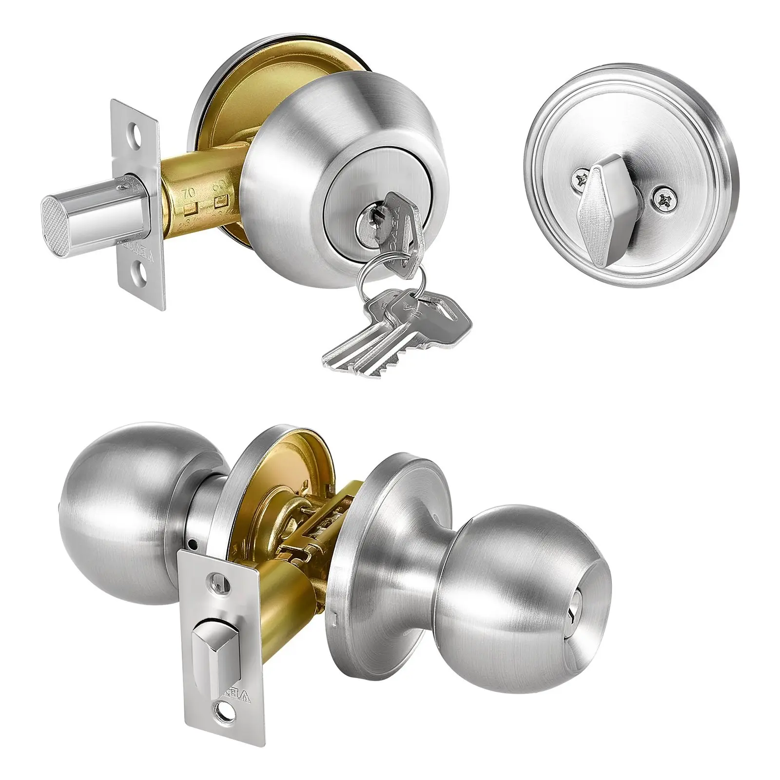 Entry Door Knob And Deadbolt Set In Satin Nickel Finish For Exterior Front Door - Single Cylinder Deadbolt, Easy Install, Universal Backset, Left Or Right Hand Installation, Residential Security Lockset With Complete Hardware