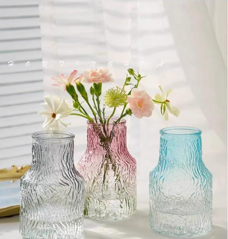Glacier Pattern Glass Vase, Premium Social Media Style Transparent Flower Holder, Thickened Durable Water Cultivation Container, Living Room Table Rose Fresh Flower Decorative Ornament