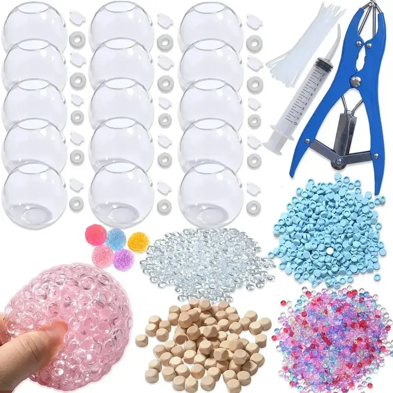 DIY Stress Ball Making Kit with Filler-15PCS Stress Ball Making Kit Stress Balls, Transparent Blank Skins with Air Pump & Expander Tool for Pressure Squishy Balls for Adult (15PC, Style A)