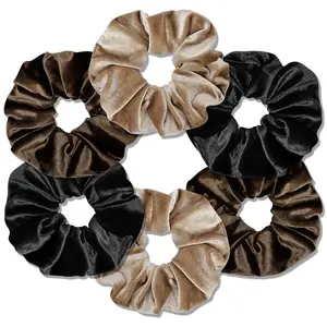 6-Piece Extra Large Velvet Hair Scrunchies for Women & Girls, Oversized Big Jumbo Ponytail Holders Scrunchy, Thick Curly No Damage Hair Accessories (Neutral Color)