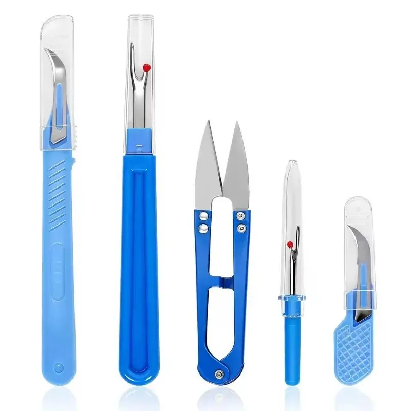 5 pieces of blue sewing tear machine kit, including thread tear machine, suture tear machine, and scissors for removing stitches