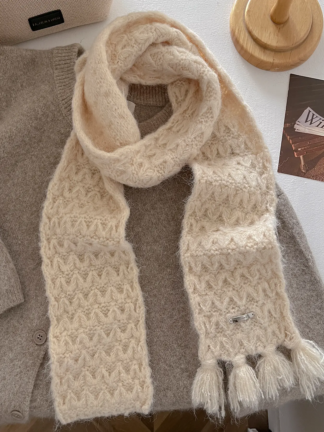 Women's Knit Scarf Plain Color Casual Fashion Warm Comfortable, Perfect for Parties Daily Wear, Fall & Winter Fitted Style