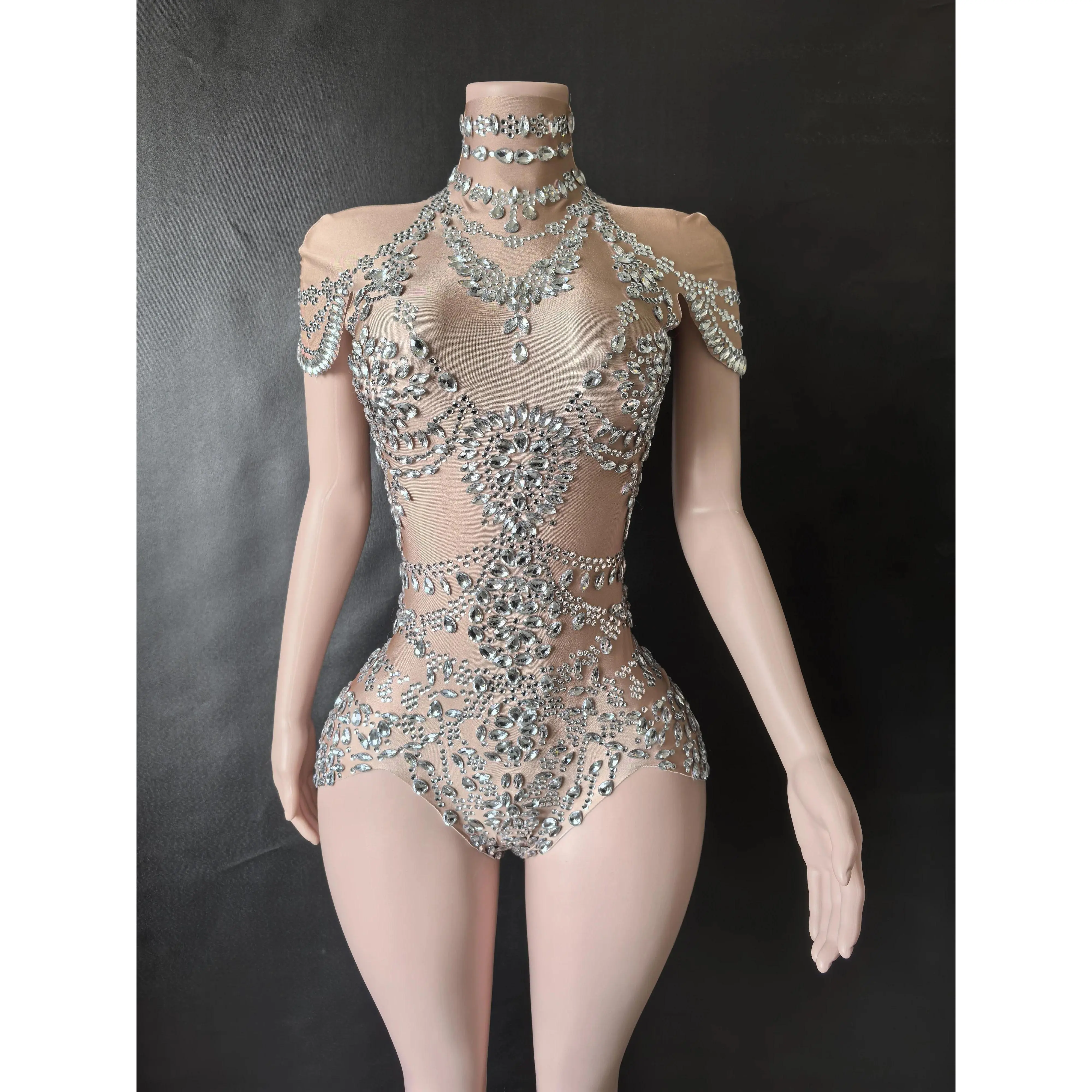 New Rhinestones Bodysuit Pole DancePerformance Clothing Party Rave Outfit Clubwear Stretch Drag Queen Costume 7G