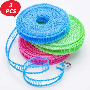 3 Pack Clotheslines for Outside, Adjustable Clothes line,Windproof Clothesline with Hooks, Indoor and Outdoor Laundry and Drying Lines,Ideal Camping & Travel Essentials (5 m/197 in)-YY1