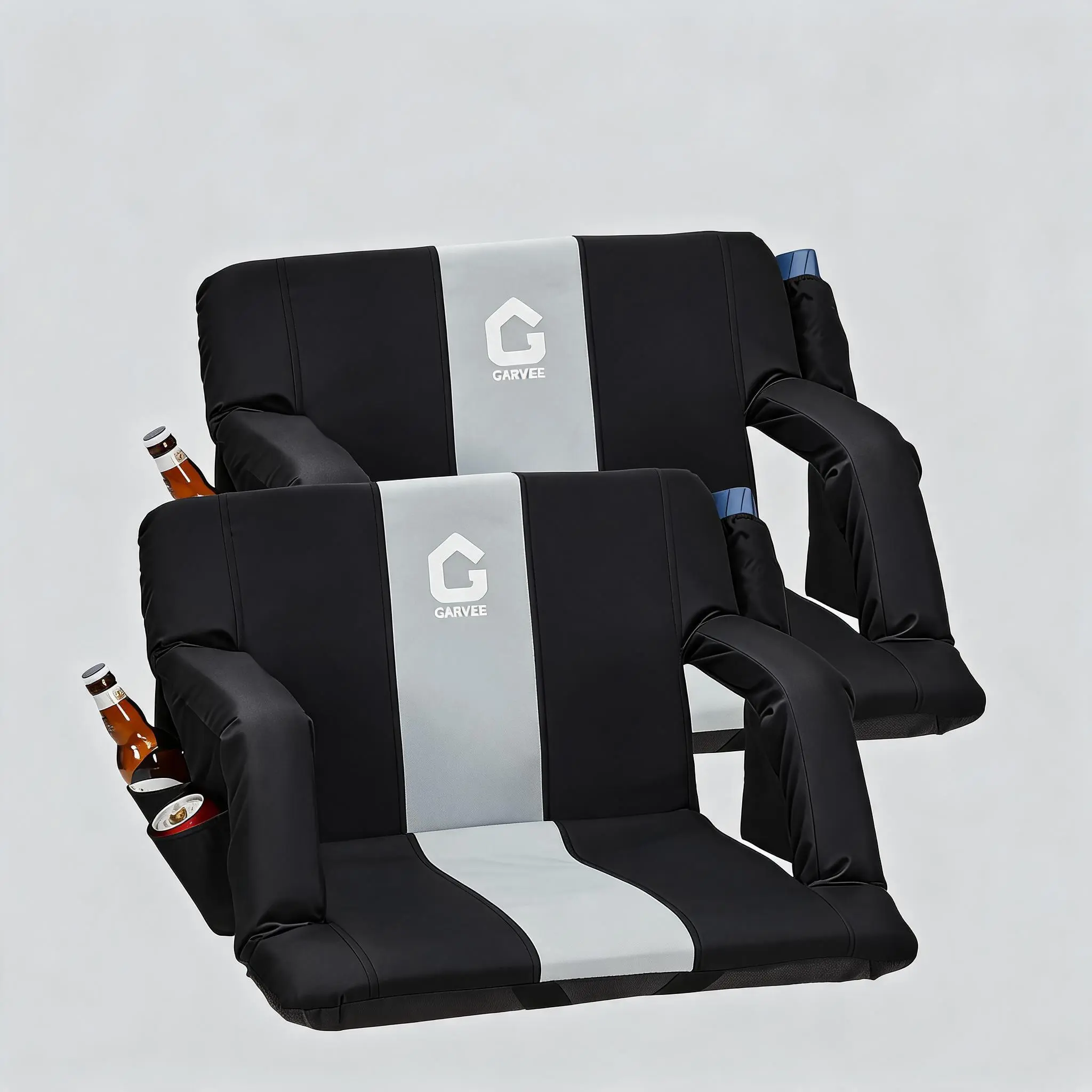 2 Pack 20 Inch Stadium Seat, Wide Bleacher Chair with Adjustable Back Support and Thick Cushion, Armrests, Side Pockets, and Bleachers Hook,Easy Store and Carry