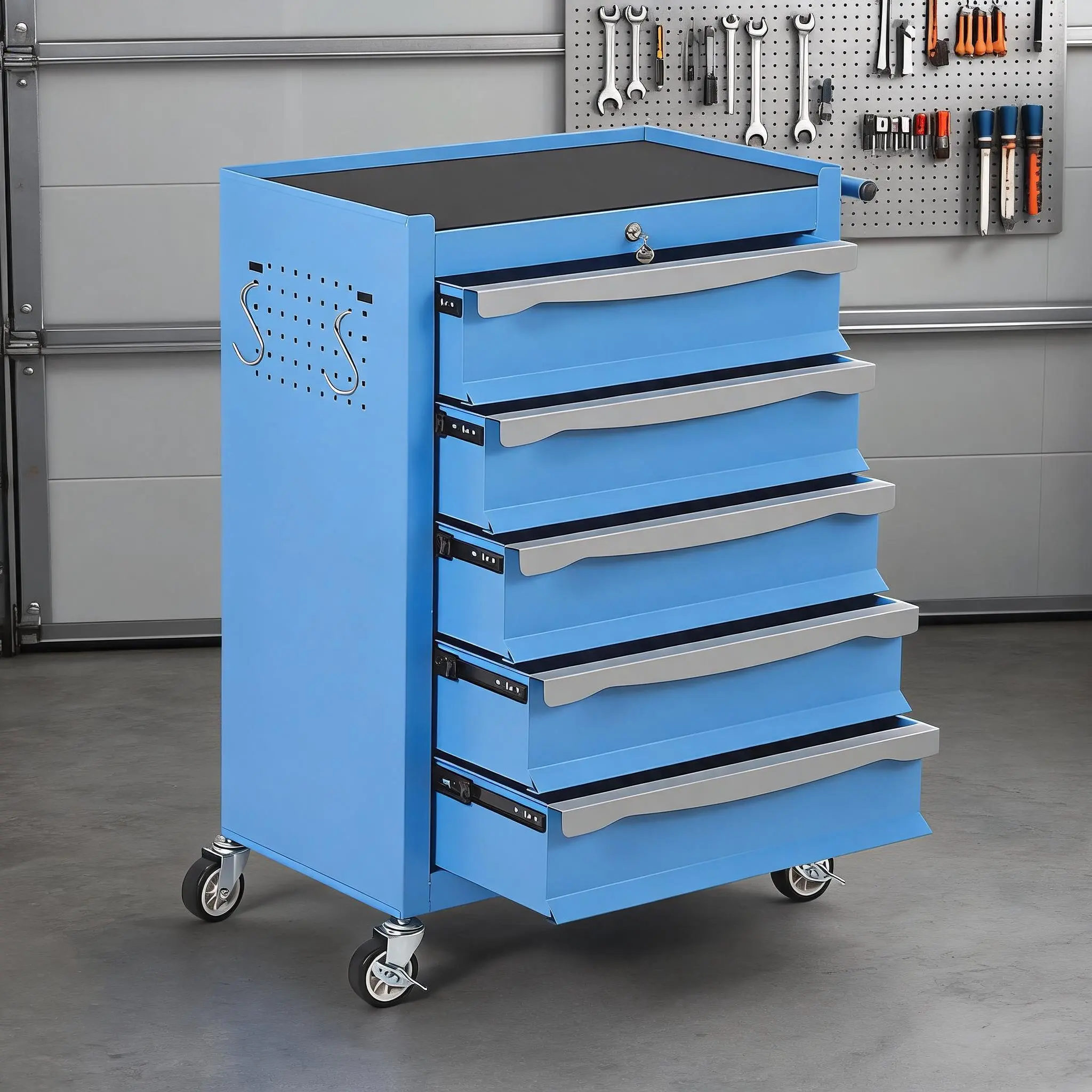 Hosslly Concrete Locking Heavy Duty Rolling Tool Chest - 5/7 Drawers, 360° Casters, Central Lock, Cold-Rolled Steel, Anti-Rust Black, Garage/Workshop Pull-Out Storage