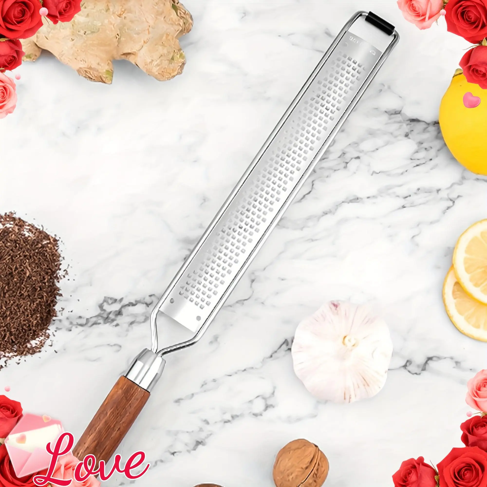 1pc Durable Stainless Steel Curved-Edges Lemon Zester-Cheese Grater with Wooden Handle - Rust-Resistant Metal Blade, Non-Slip Grip Compact Kitchen Utensil for Fruit, Vegetable, Shear-Compatible Space-Saving Heavy-Duty Grating Tool