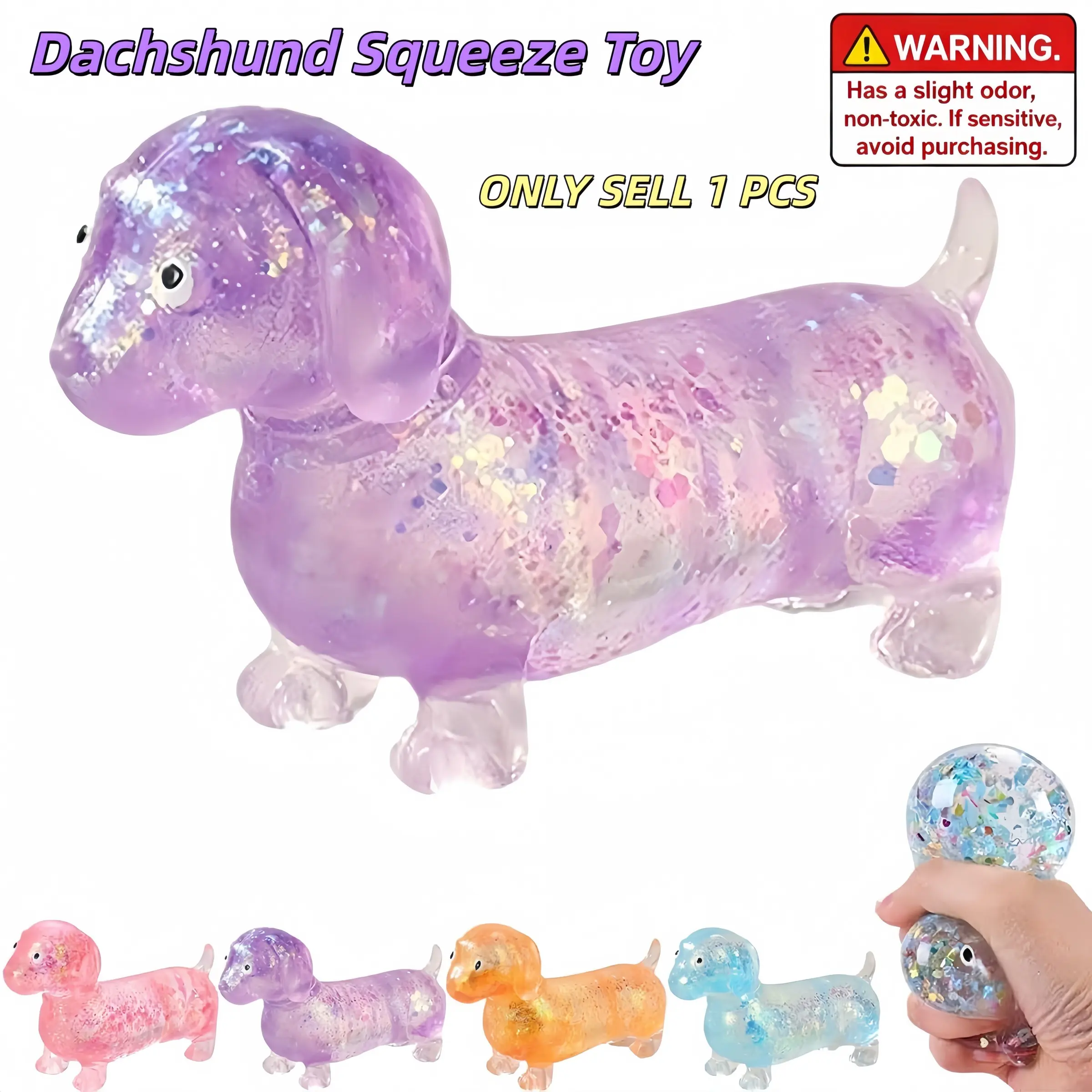 Glittering Hot Dog Squishy Toy, Marshmallow Filled, Soft Gel Stress Relief Doll, Slow Rebound, Anxiety Relief, Home Office Travel Desk Accessory