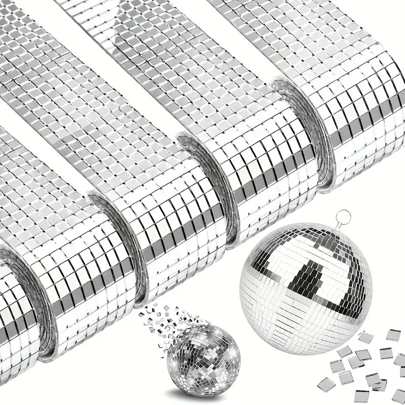 3000pcs Disco Ball Mirror Glass DIY Kit, Self-Adhesive Mosaic Tiles, 4x4mm Square Pieces, Party Decoration Set, 5 Rolls Total