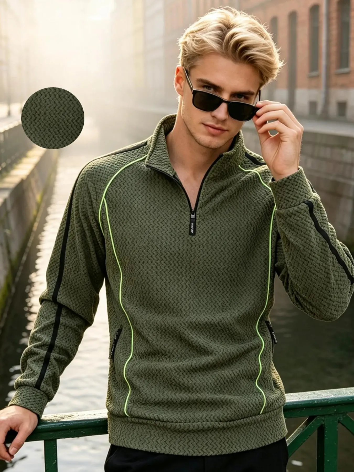 Men's outdoor pullover stand collar contrast color casual sweater fashion simple warm sweater