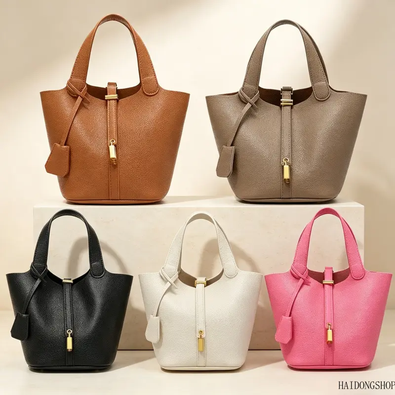 Viral Minimalist Neutral Aesthetic Solid Color Faux PU Basket Tote Handbag For Women, Simple Textured Handheld Basket Bag With Detachable Inner Pouch, Trendy Accessory For Daily Commute Shopping Weekend Casual Outfit Styling