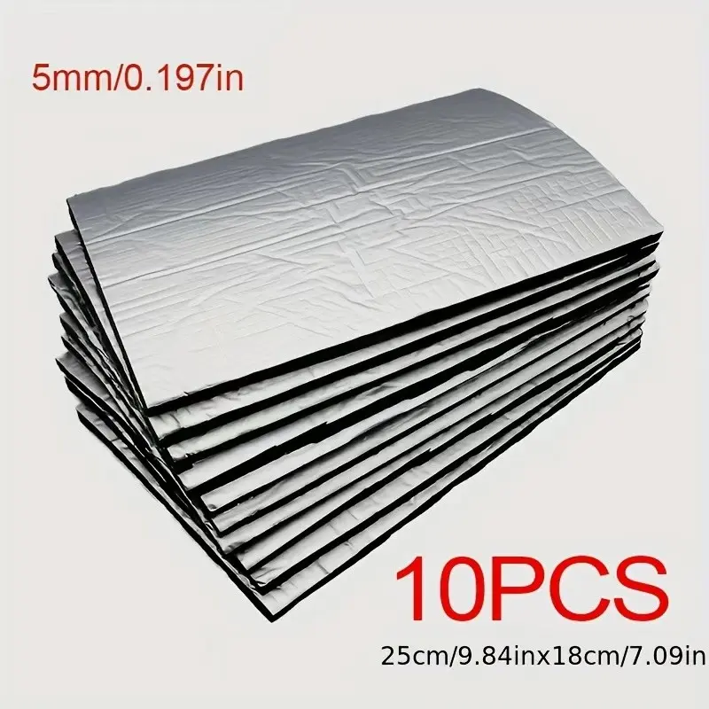 10pcs Car Engine Cover Sound Insulation Panels, Sound Reduction, Thermal Insulation Material with Adhesive, Durable, 5mm Thick, Installation, for Cars and Trucks