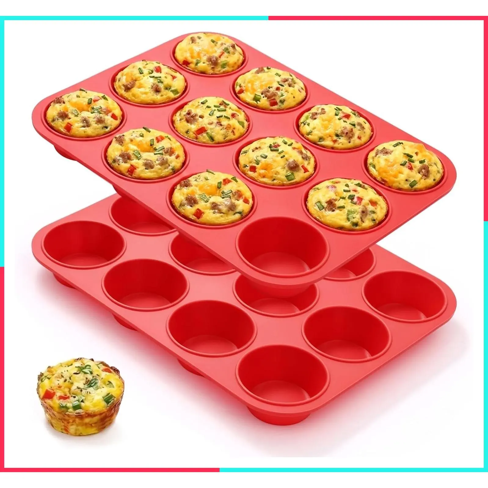 12 Cups Silicone Muffin Pan - Regular Size Nonstick Cupcake Tin, Food Grade Baking Molds