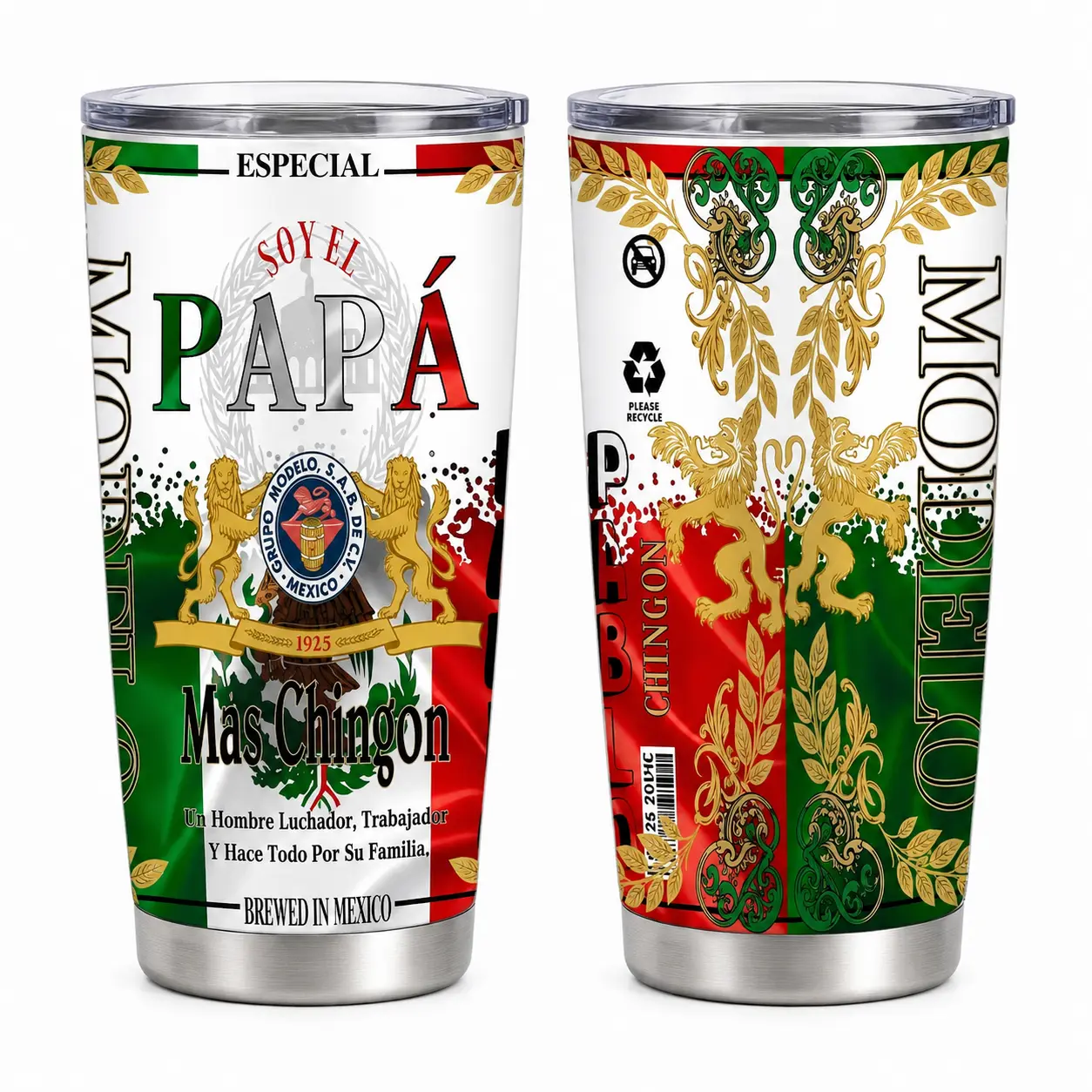 Gifts for Latino Dad from Daughter or Son, 20oz Coffee Tumbler with Lid, Spanish Quote Soy El Papa Travel Cup for Husband, Mexican Flag Style Insulated Water Cup, Car Cup Holder Friendly Drinkware Father's Day Gift