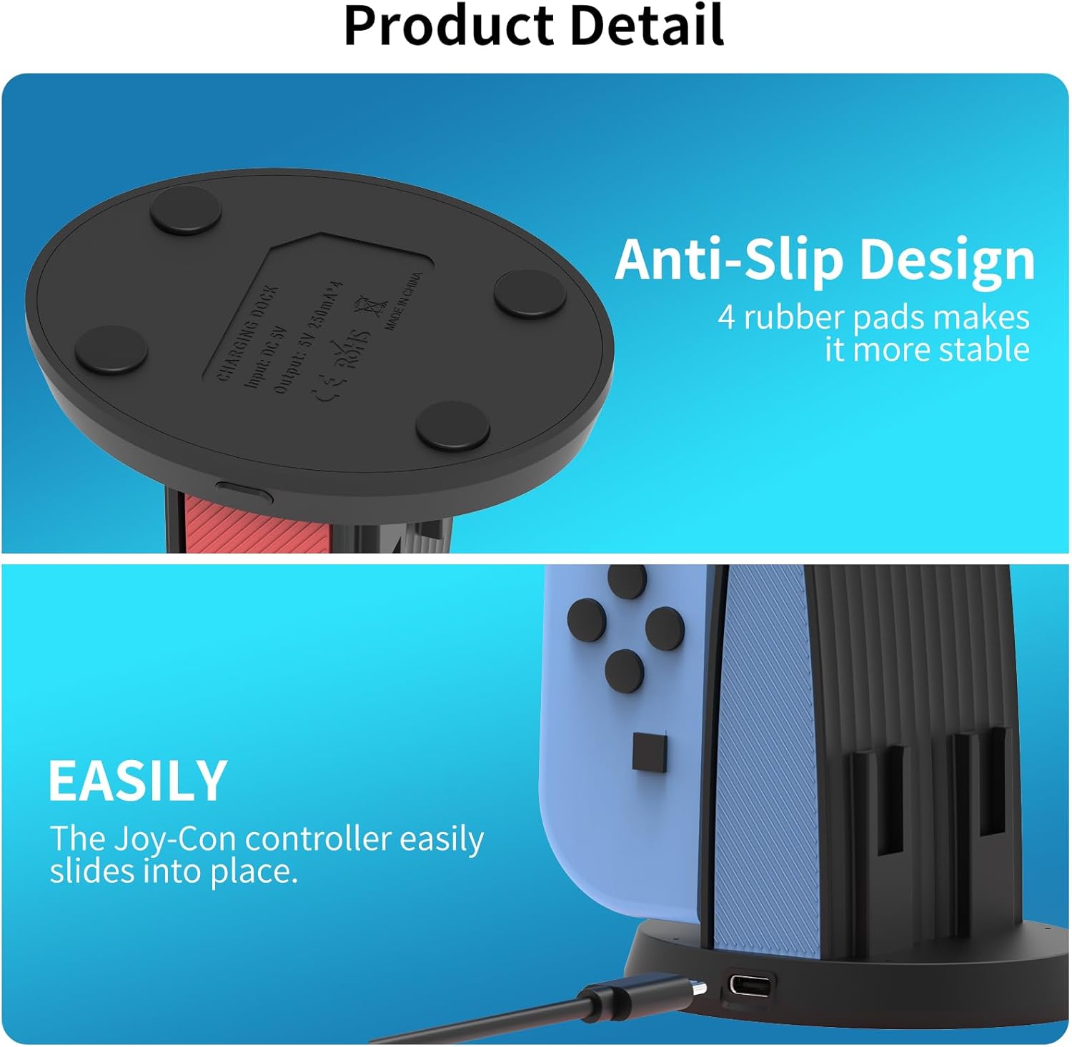 Controller  Dock for   JoyCon, Joy Con Charger Station Compatible with OLED, 4 in 1 JoyCons   Accessories with LED Indication and USB Type-C Cord